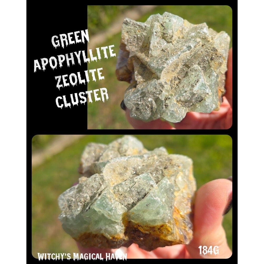Green Apophyllite Rare Natural Zeolite Crystal Volcanic Rock Cluster